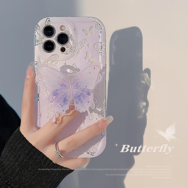 Phone Charm Butterfly Decor Phone Case With Stand-Out Holder Kawaii