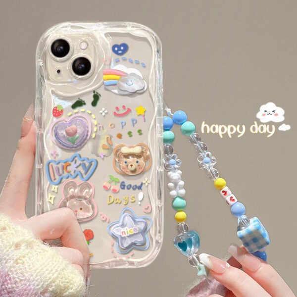 Summer Cartoon Pattern Accessory Set Compatible With Apple Cream Pattern Case, Painted Accessory Flower Bracelet, Soft Shell Transparent Painted Protection Case, Phone Case