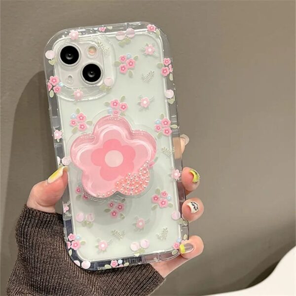 Floral Clear Phone Case With Flower Pop Out Phone Grip Compatible