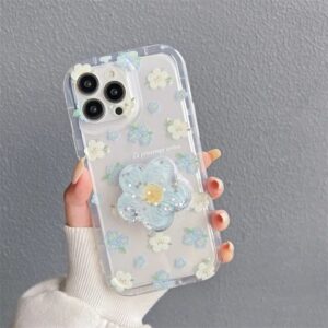 Floral Clear Phone Case With Flower Pop Out Phone Grip Compatible